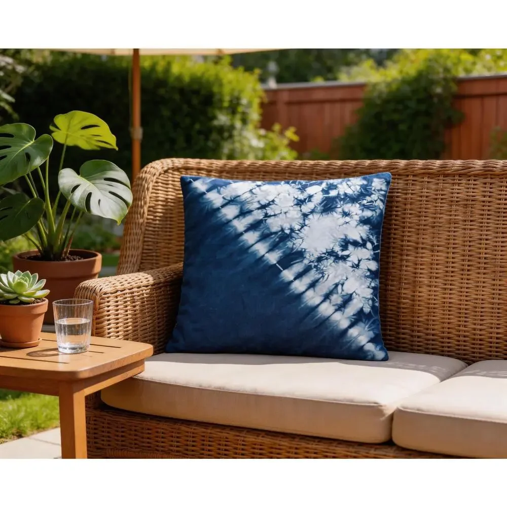 Handmade Indigo Tie-Dye Pillow Cover | Starburst Throw Pillow Cover